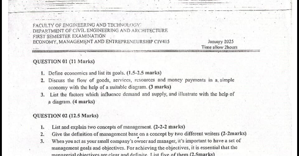 CIV415: Economy, Management, and Entrepreneurship