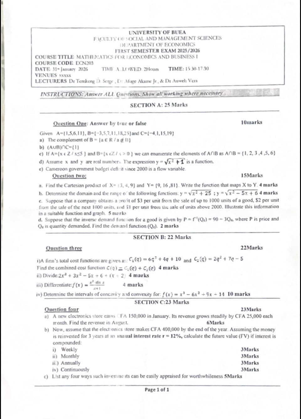 ECN203: Mathematics for economics and business 1