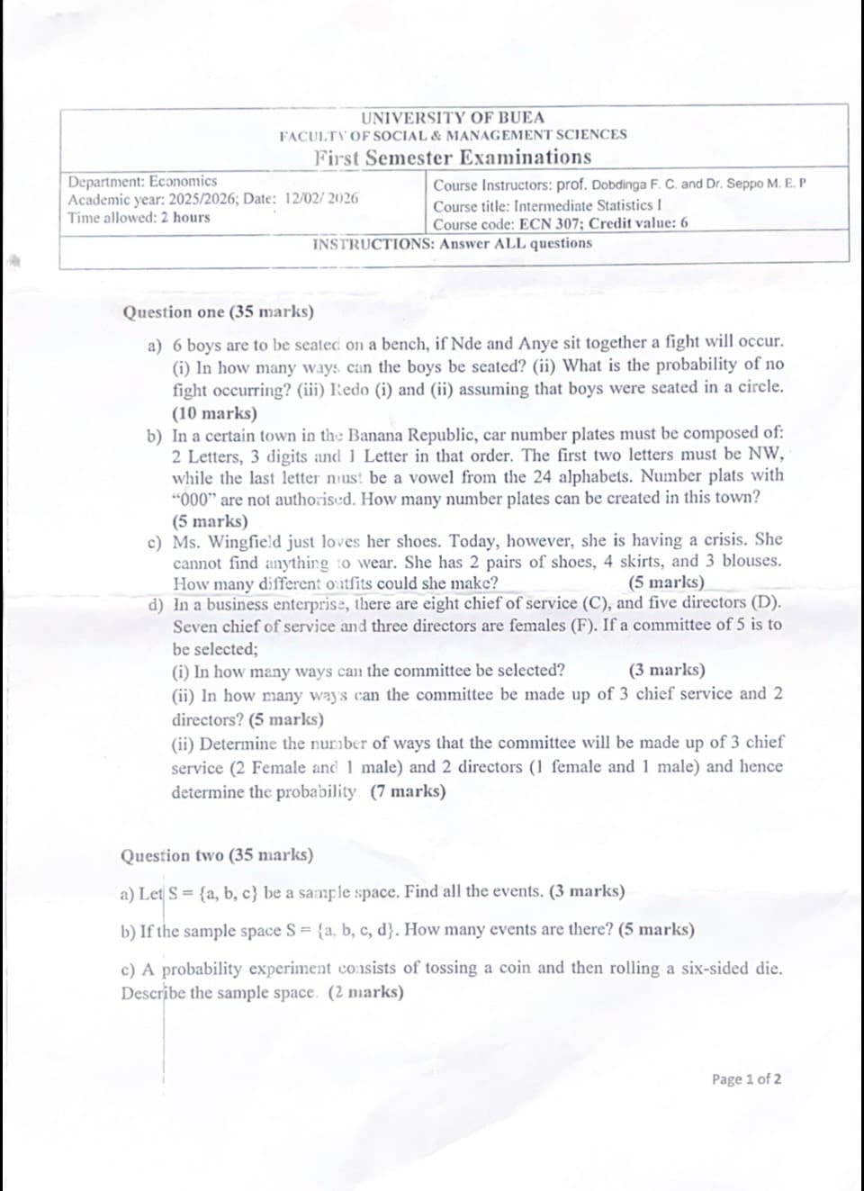 ECN307: Intermediate statistics 1