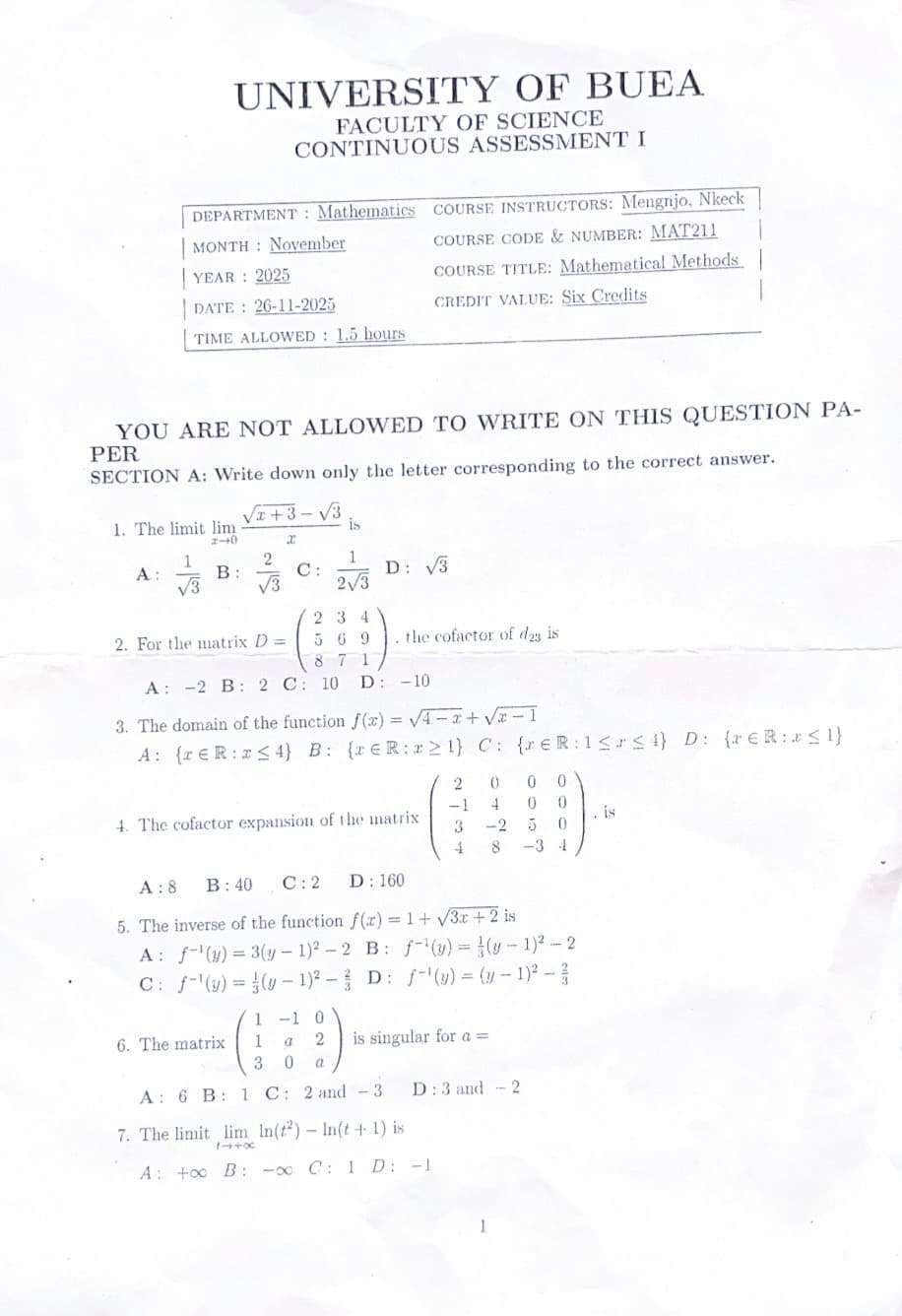 MAT211: Mathematic methods
