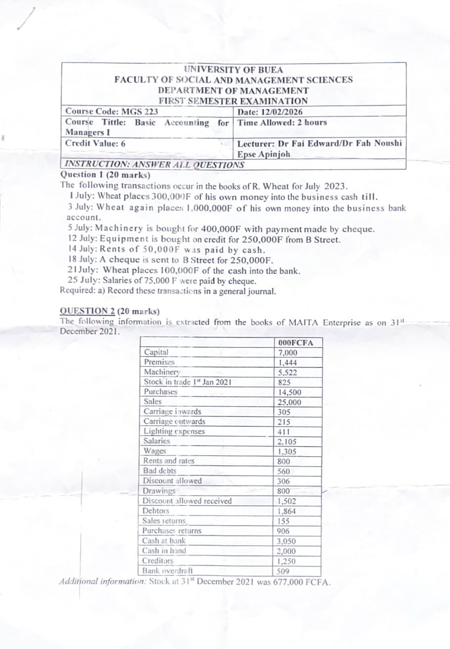 MGS223: Basic accounting for managers 1