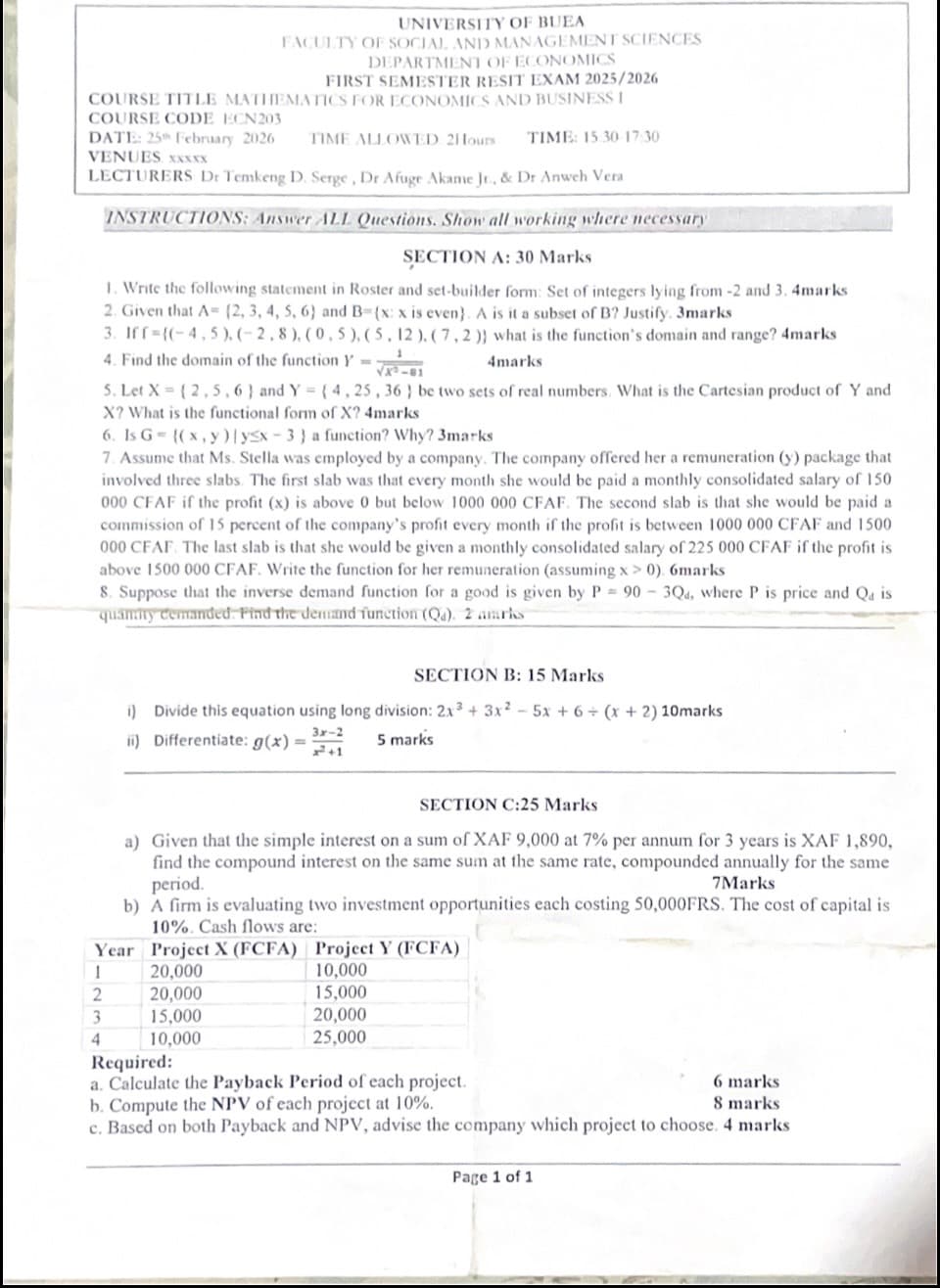 ECN203: Mathematics for economics and business 1