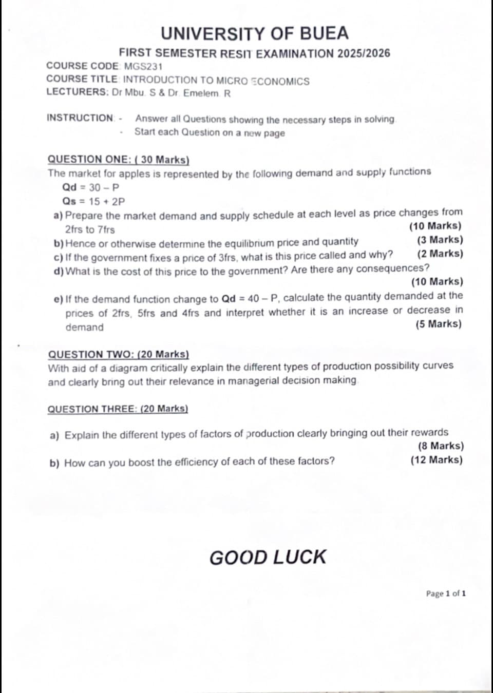MGS231: Introduction to microeconomics