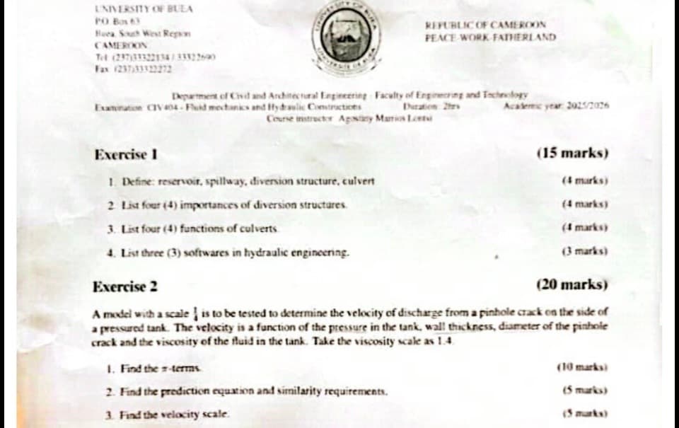 CIV404: Fluid Mechanics and Hydraulic Constructions