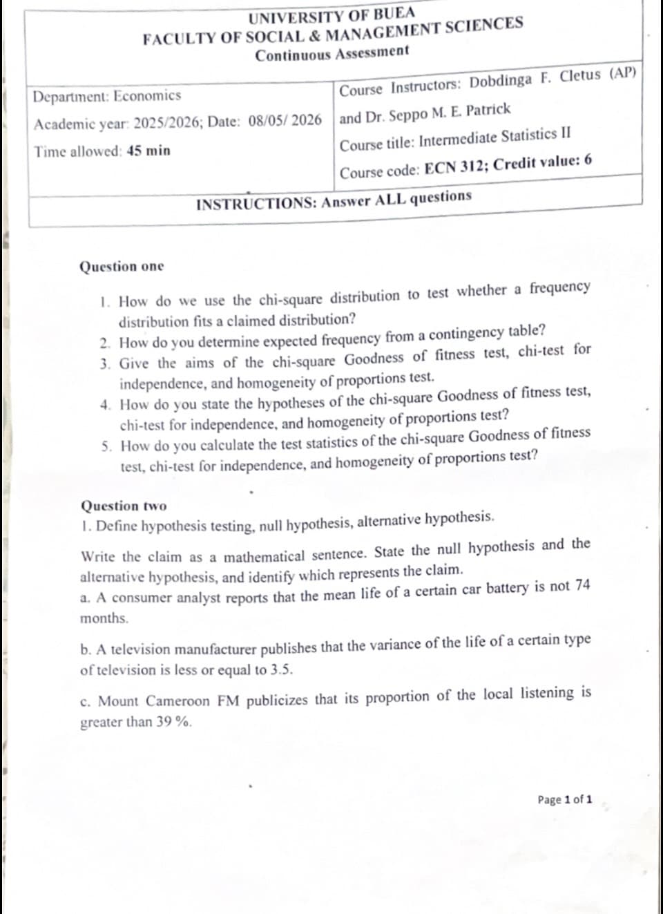 ECN312: Intermediate statistics 2
