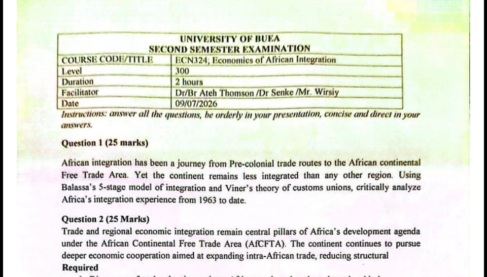 ECN324: Economics for Africa Integration