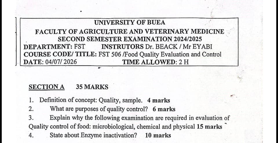 FST506: Food quality evaluation and control