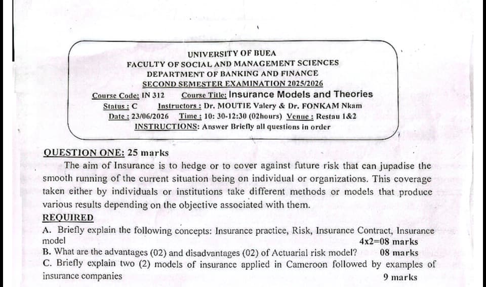 INS312: Insurance models and theories