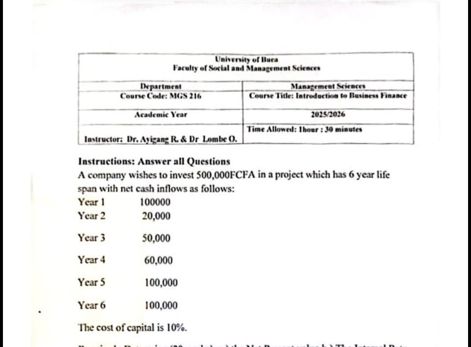 MGS216: Introduction to business finance