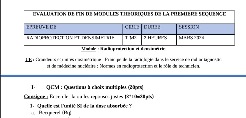 TIM2: RADIOPROTECTION ET DENSIMETRIE