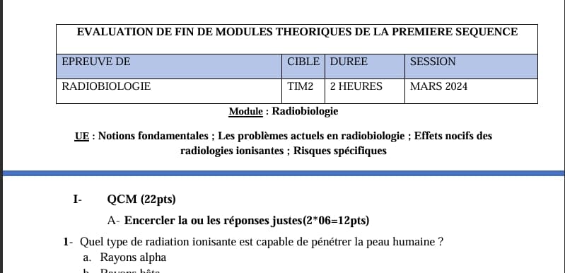 TIM2: RADIOBIOLOGIE